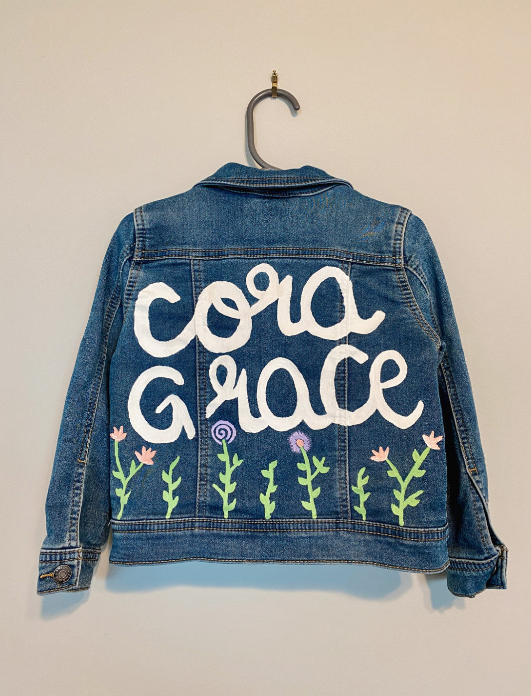 Painted Flower Custom Name Denim Jacket